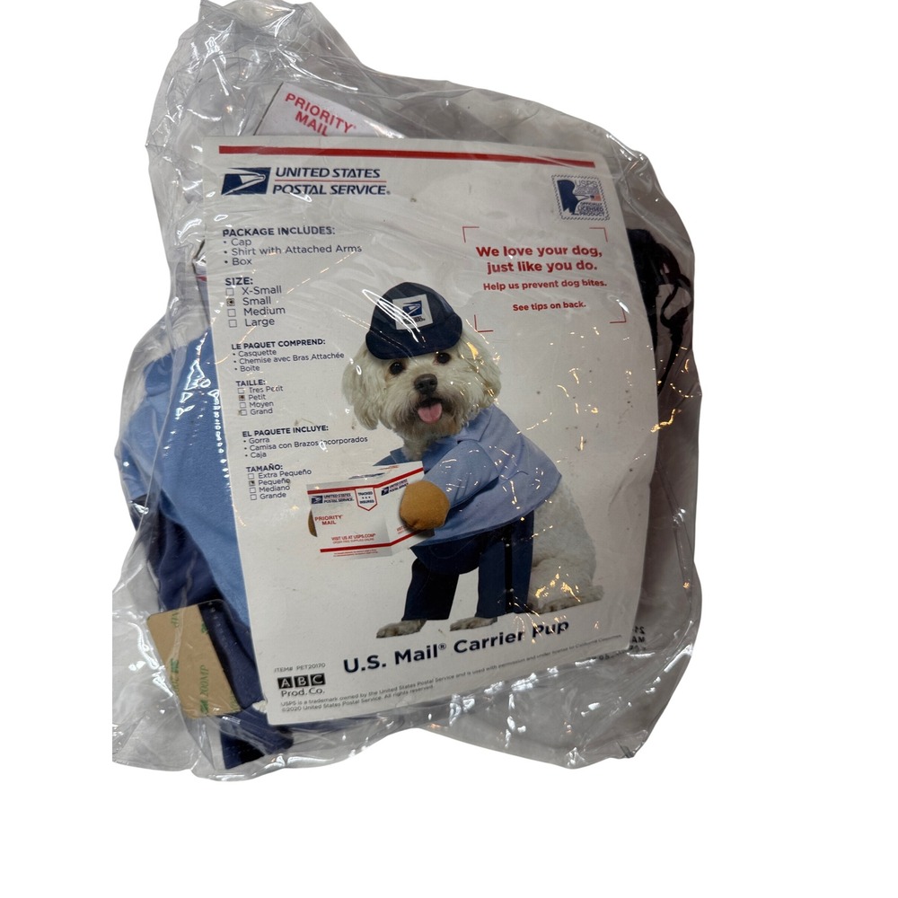 USPS Mail Carrier Pup Dog Costume Small ABC Prod Co PET20170 Blue Official Logo